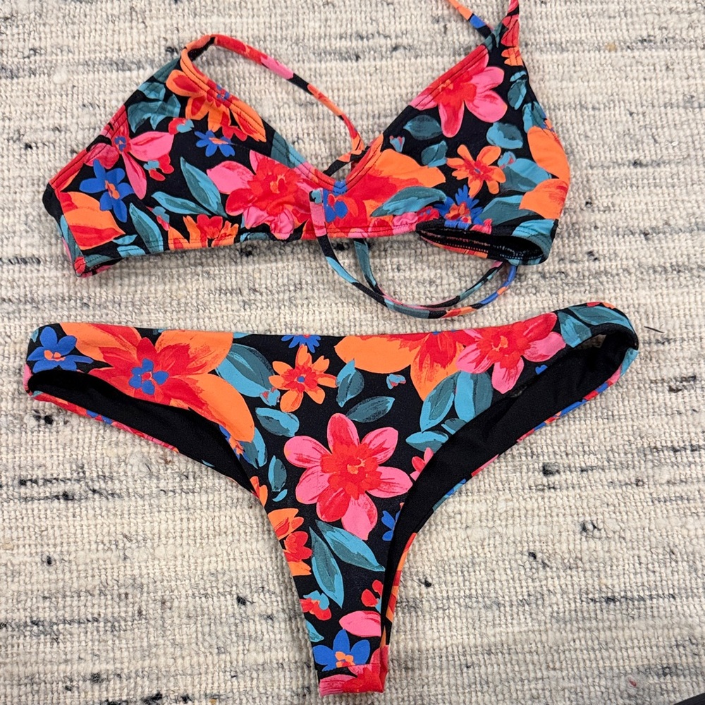 Roxy Black and Red Floral Bikini